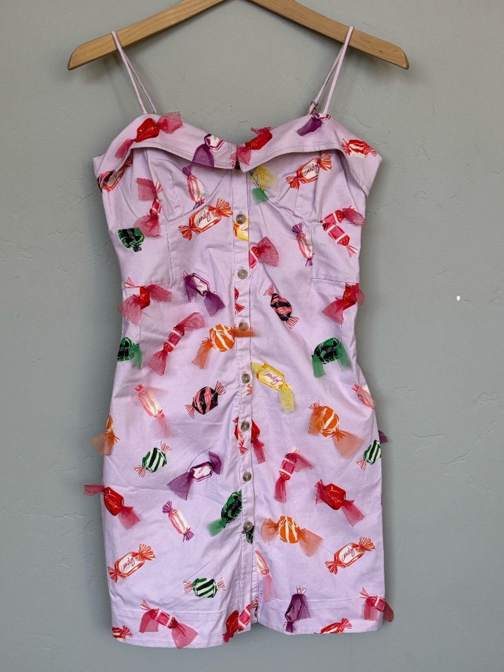 NWT $228 Anthropologie Maeve Button Down Candy Sweets Embellished Mini Dress 2